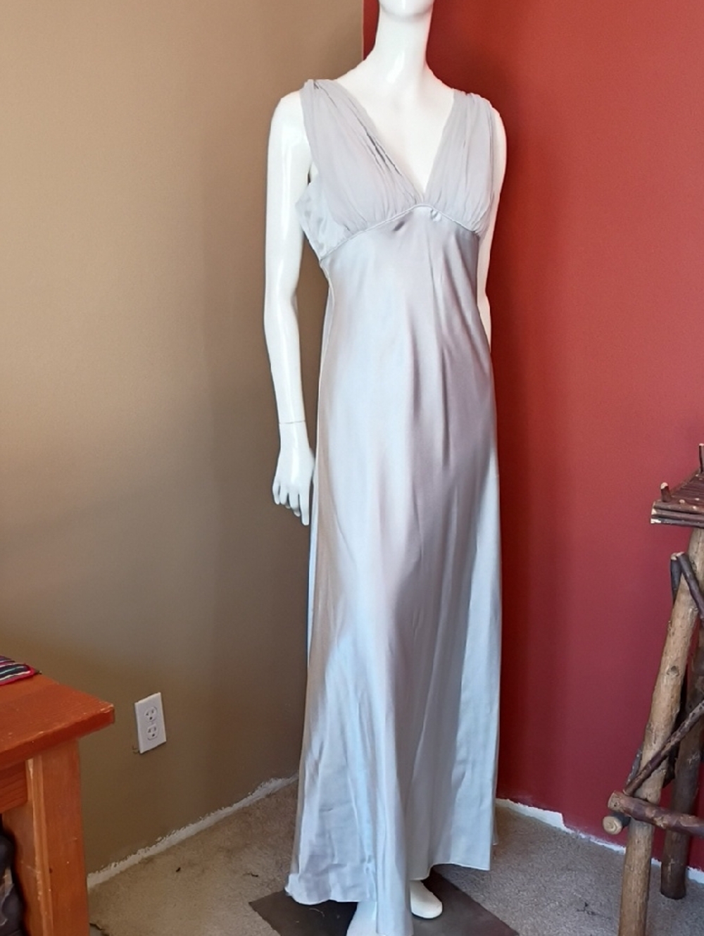 Cindy Elegant Light Gray V-Neck Maxi Dress